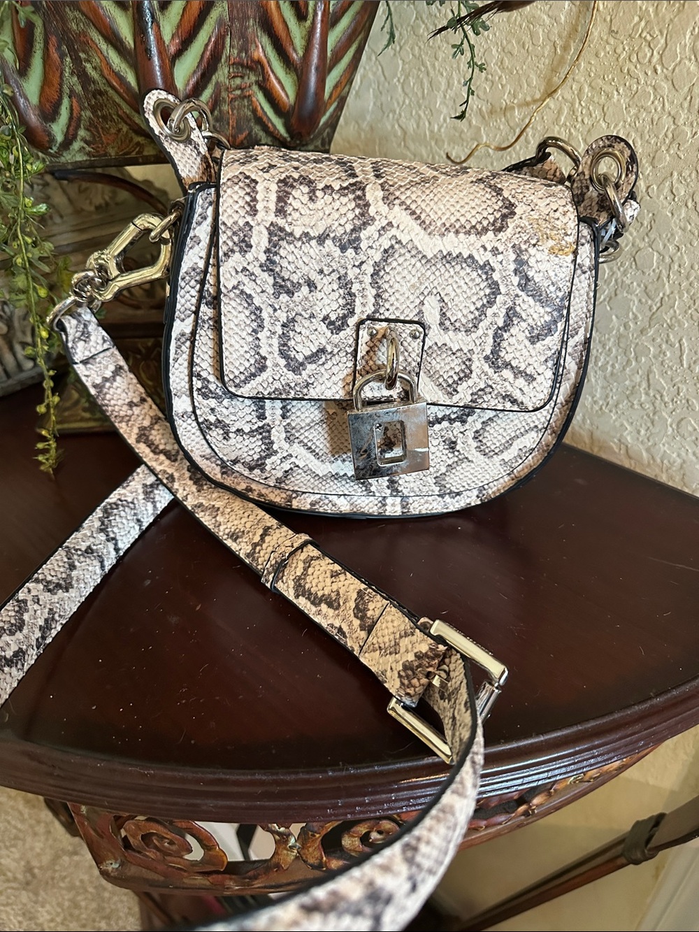 Steve Madden Neutral Snake-Print Crossbody Bag with Silver Hardware - Picture 2 of 11